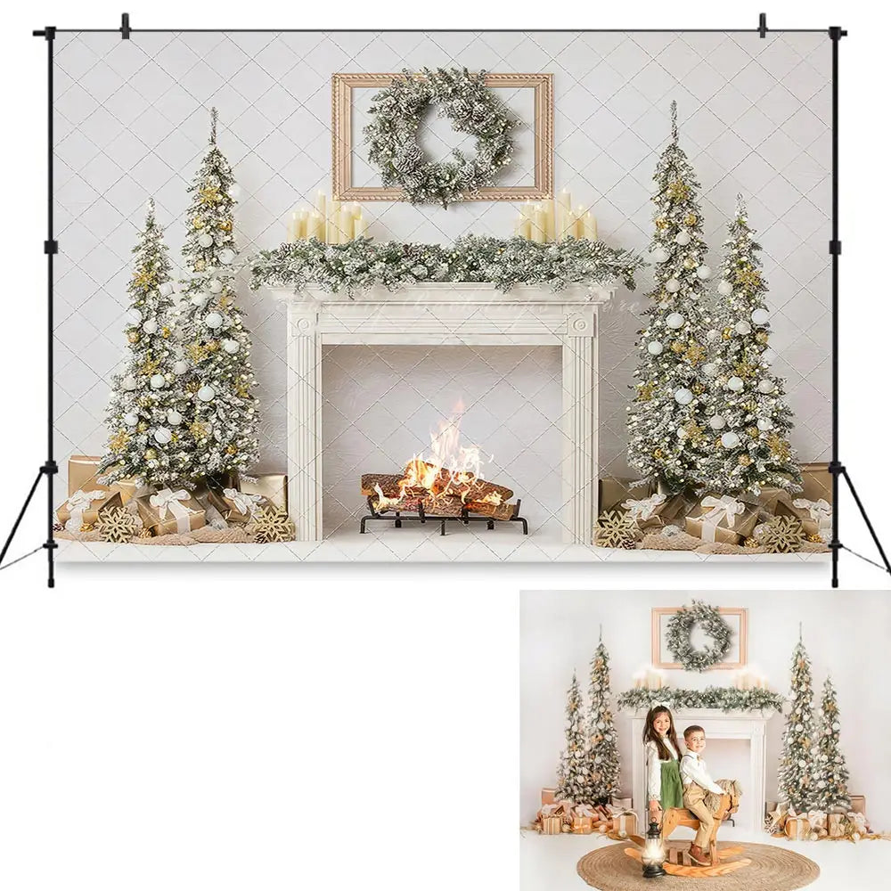 White Christmas Mantle Photography Backdrop Kids Baby Cake Smash Photocall Decors Girls Adult Birthday Studio Backgrounds