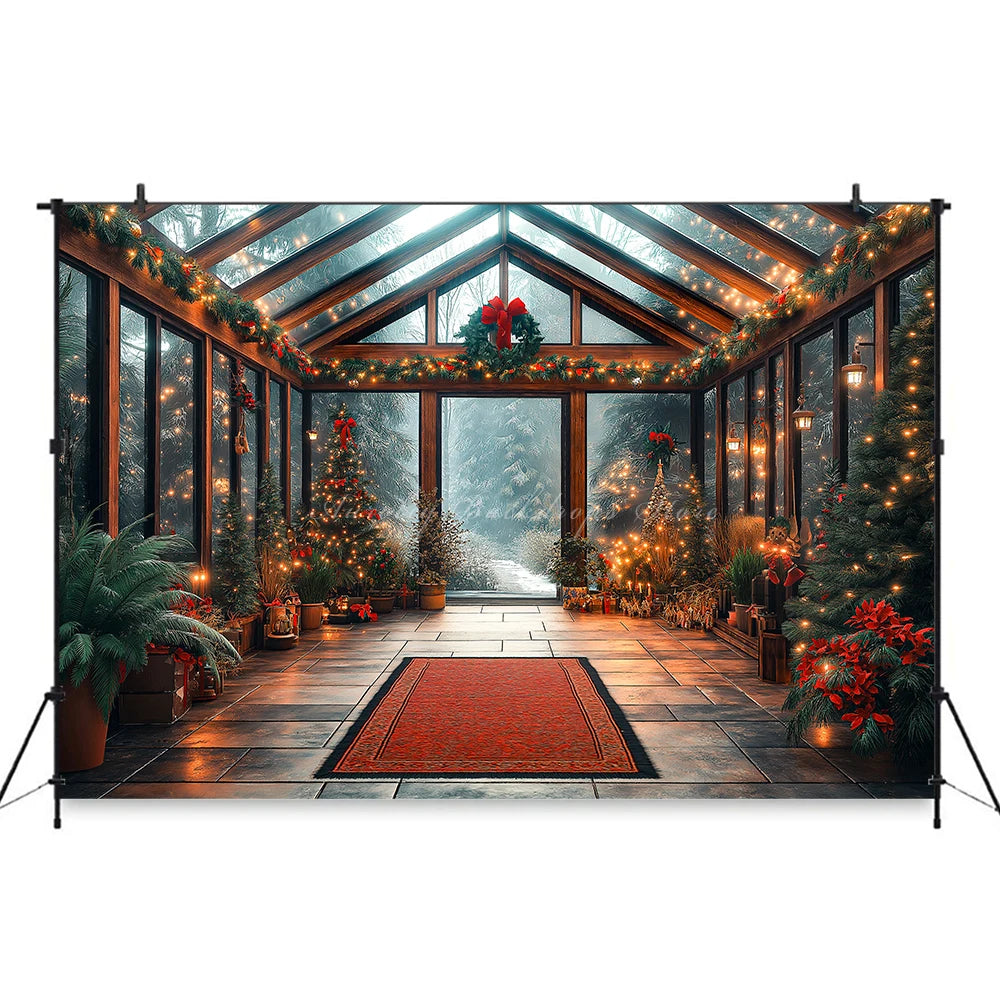 Cozy Greenhouse Interior With Large Window Backdrop Christmas Forest Baby Kids Portrait Family Party Photocall Photograhy Decors