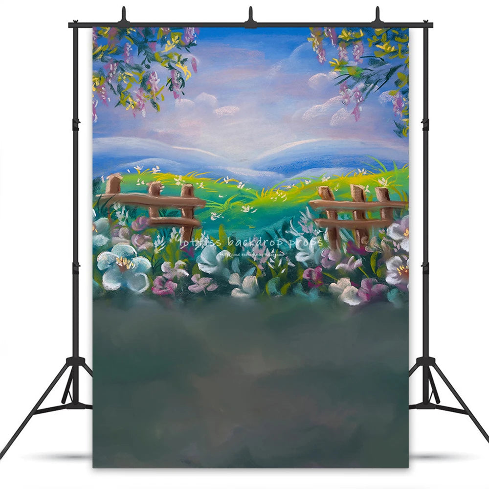 Spring Countryside View Backdrops Kids Baby Photography Child Adult Photocall Floral Garden Backgrounds