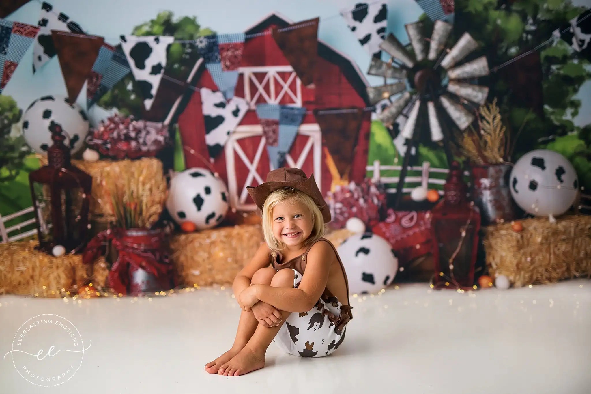 Farm Theme Backdrop Red Barn and Cow Kids Baby Cake Smash Photography Props Child Adult 1st Birthday Studio Backgrounds