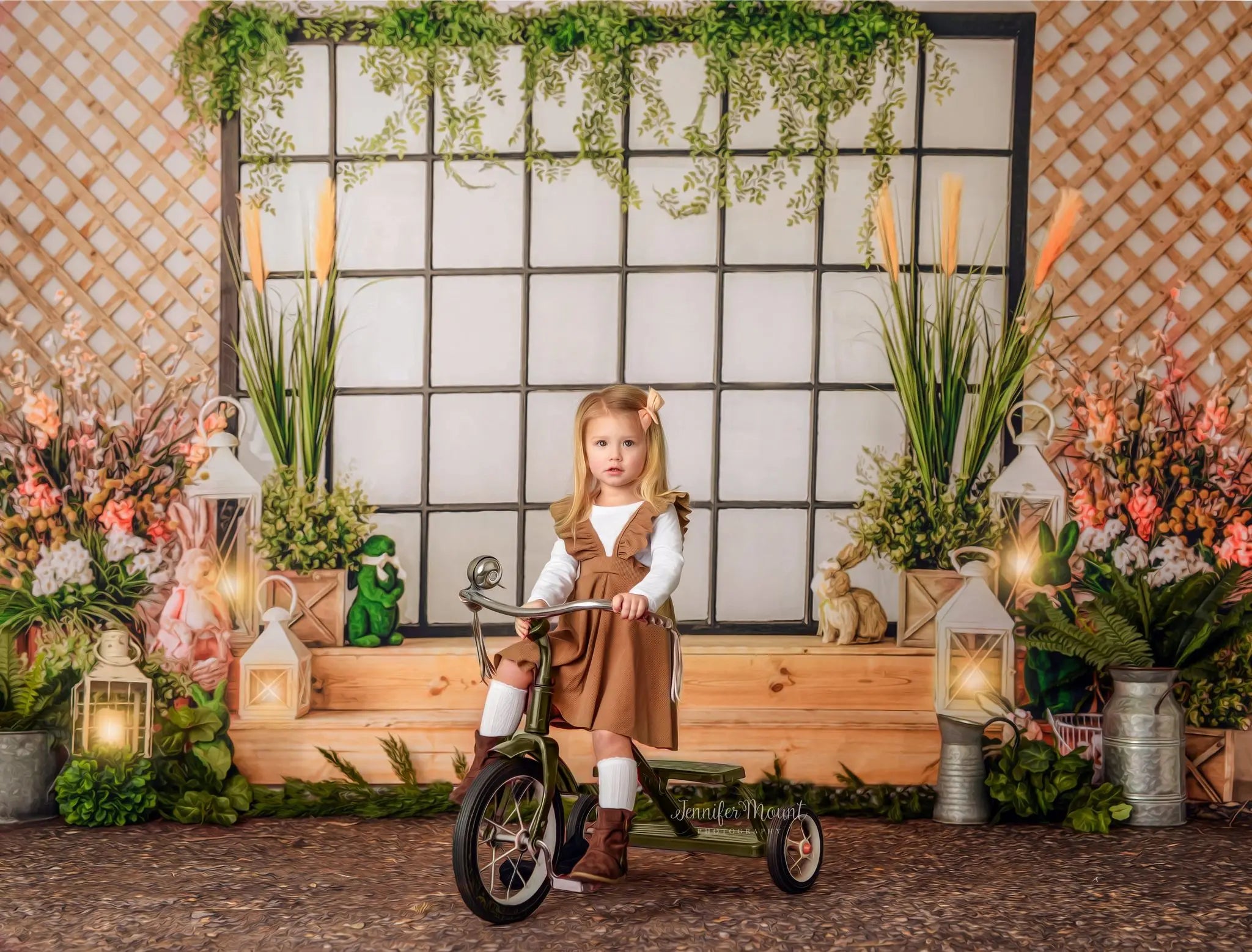 Bunny Easter Windows Spring Backdrops Baby Child Photocall Props Adult Girl Photography Garden Floral Plants Backgrounds