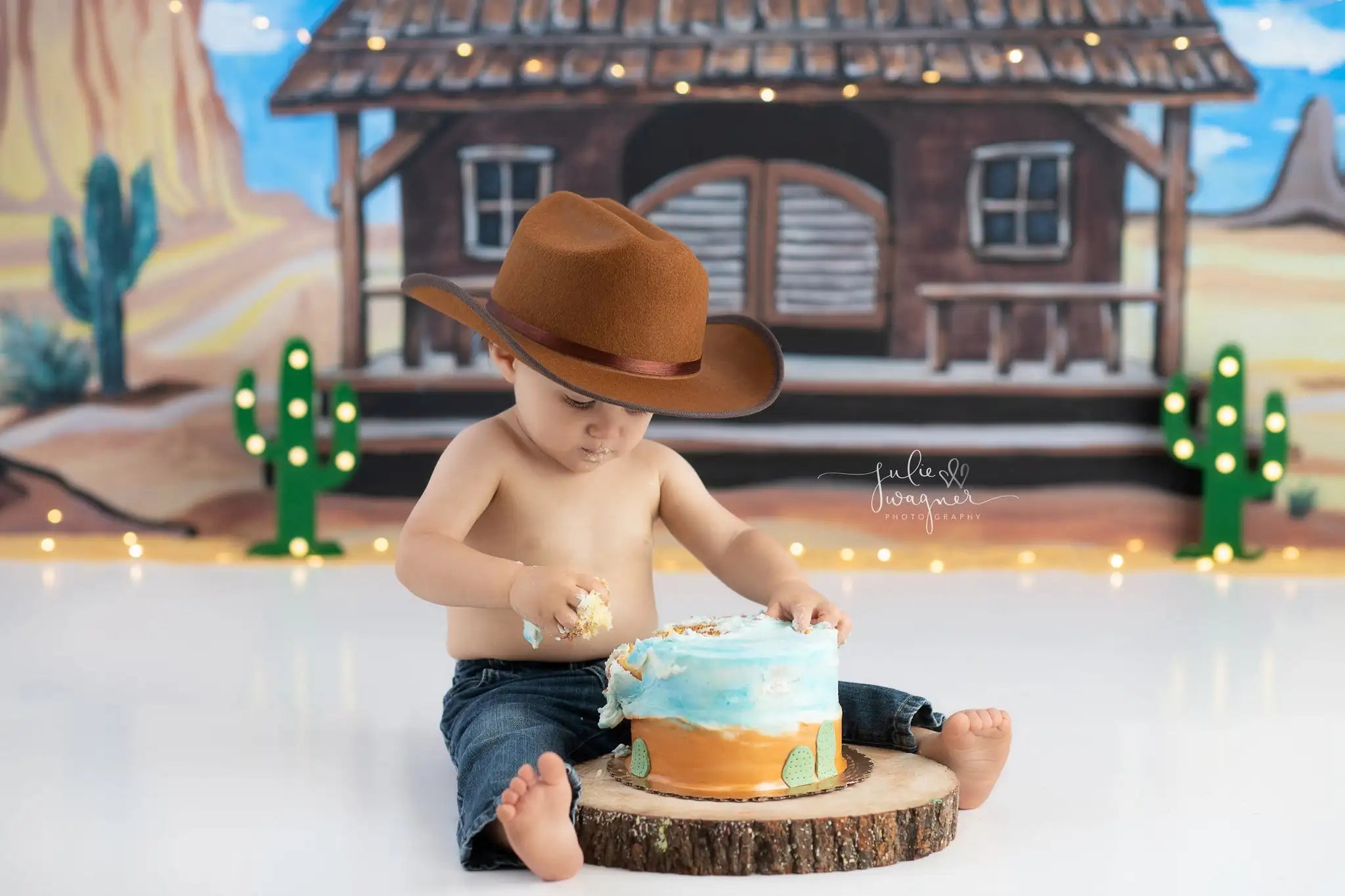 Cowboy Saloon Backdrop Kids Baby Cake Smash Photography Props Desert Blue Sky Child Boys Adult Birthday Party Backgrounds