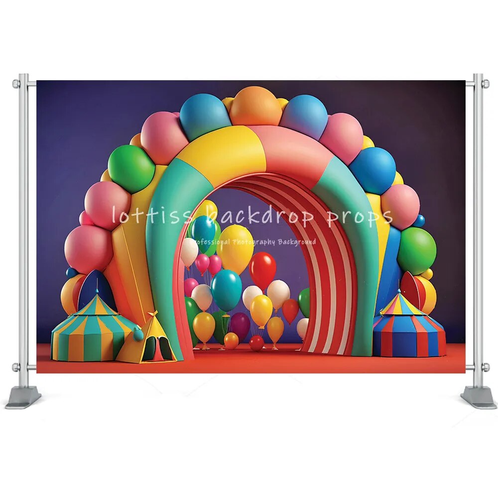 Circus Photography Background 3D Painting Ferris Wheel Neon Lights Backdrop Decor Props Child Birthday Baby Shower Photo Studio