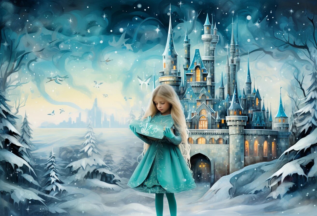 Snowy Castle Backdrops Kids Baby Photography Props Child Adult Photocall Decors Winter Snowflake Forest Background