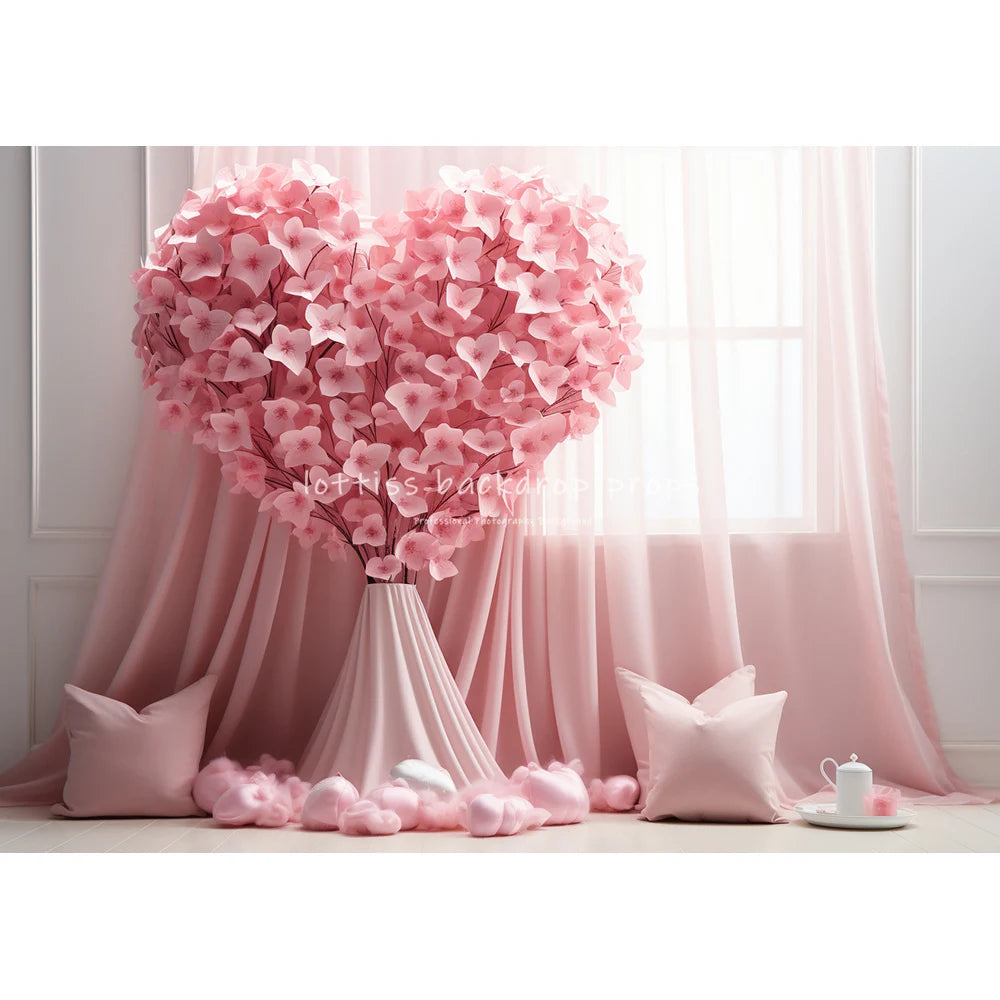 Valentine's Day Rose Windows Backdrops Kids Lover Photography Child Adult Photocall Pink Floral Heart Balloons Backgrounds