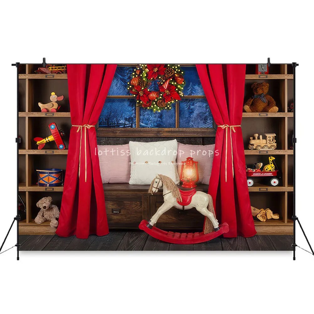 Arrière-plan de tête de lit de noël, accessoires de photographie pour enfants et adultes, anniversaire, mur de brique en bois, arrière-plan de chambre à coucher 