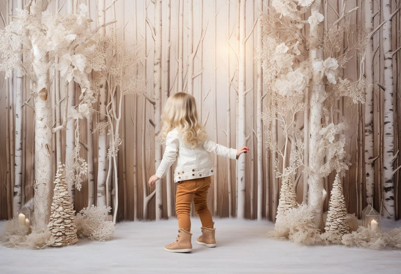 Winter Snowy Forest Backdrops Kids Baby Photography Props Child Adult Photocall Decors Xmas Trees Snowflake Windows Background