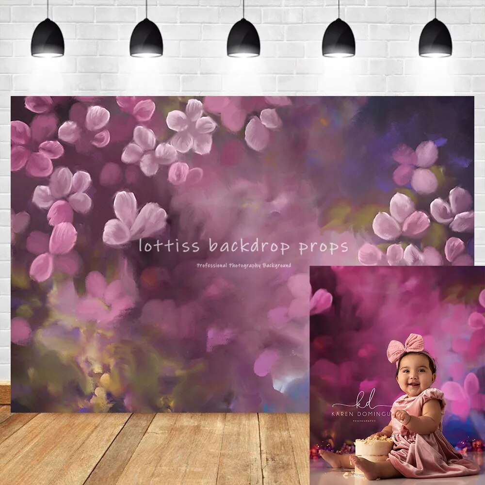 Peinture à l'huile fleurs abstraites photographie décors nouveau-né fille enfants Portraits Studio Photo arrière-plan anniversaire bébé douche 