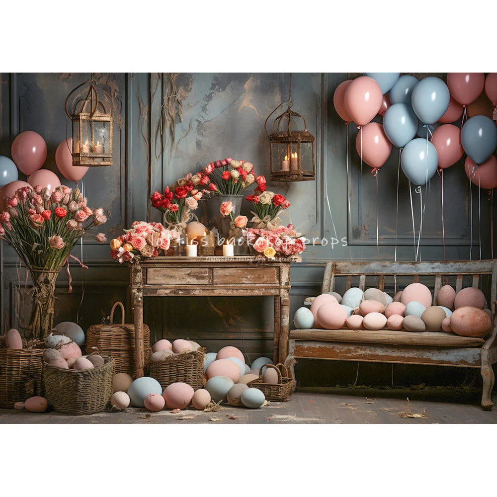 Easter Bunny Room Backdrops Kids Baby Photography Child Adult Photocall Decors Floral Vases Eggs Retro House Backgrounds