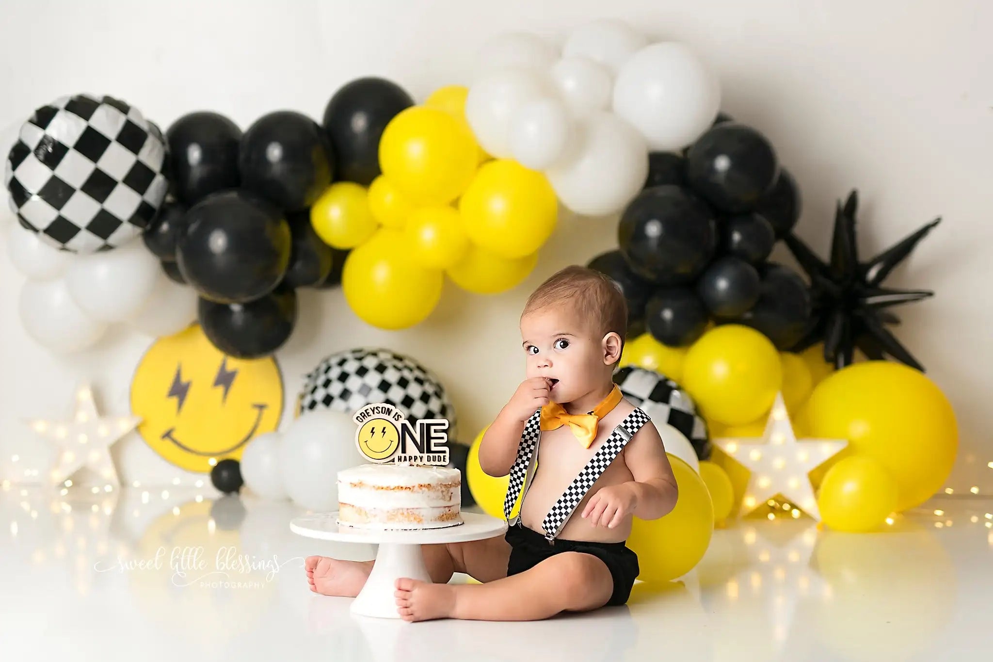 Little Happy Dude Photography Backdrop Kids Baby Cake Smash Photocall Decors Balloons Child Boys Adult Studio Backgrounds