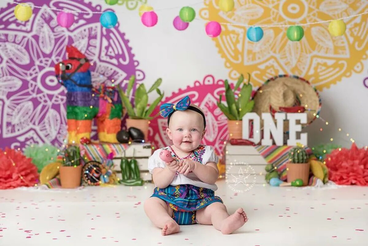 Fiesta Backdrops Kids Cake Smash Props Children Baby Portrait Photocall Mexico Cowboy Background Photography Photostudio