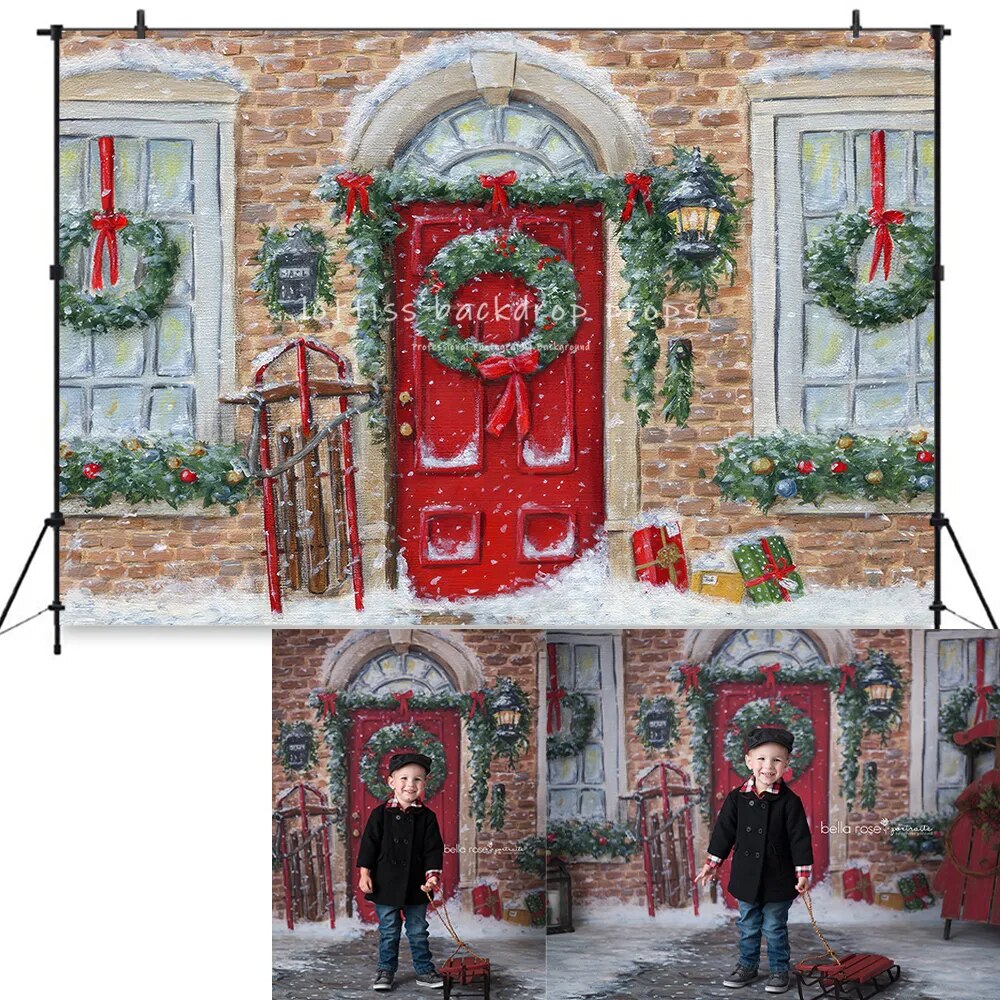 Noël chaud cacao arbre ferme toile de fond enfants bébé photographie accessoires enfant adulte Photocall noël couronne décors magasin fond 