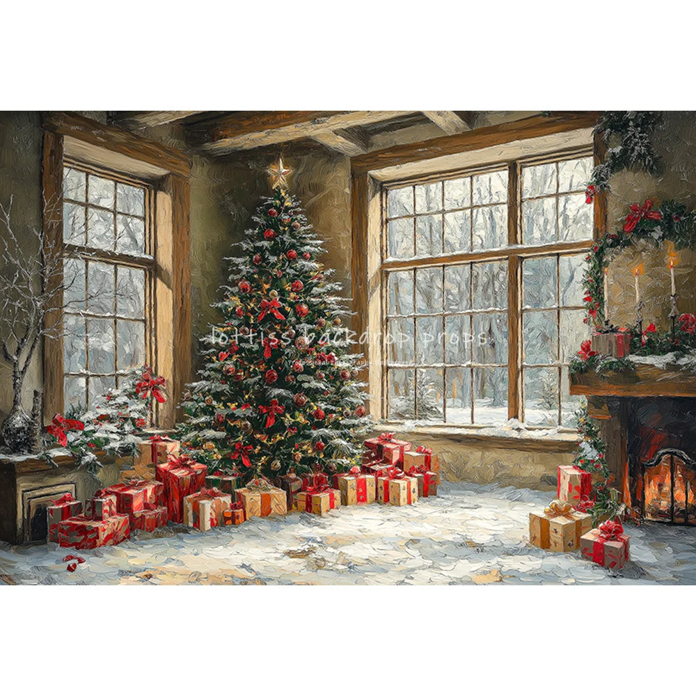 Xmas Window Big Christmas Tree Backdrops Kids Adult Photography Child Baby Photocall Fireplace Backgrounds