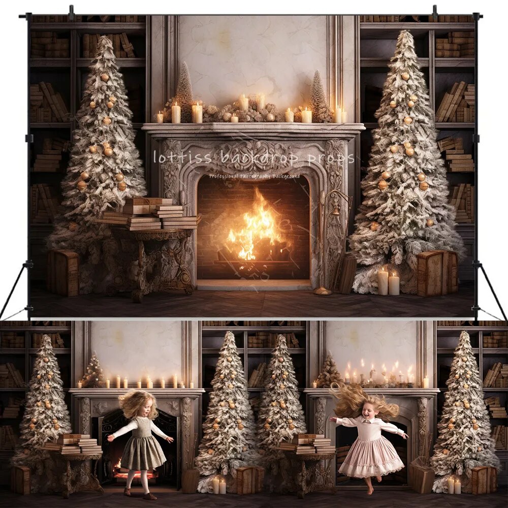 Arrière-plan de cheminée de noël, photographie d'enfants et de bébés, accessoires de séance photo pour enfants et adultes, arrière-plan d'arbres de noël pour salon 