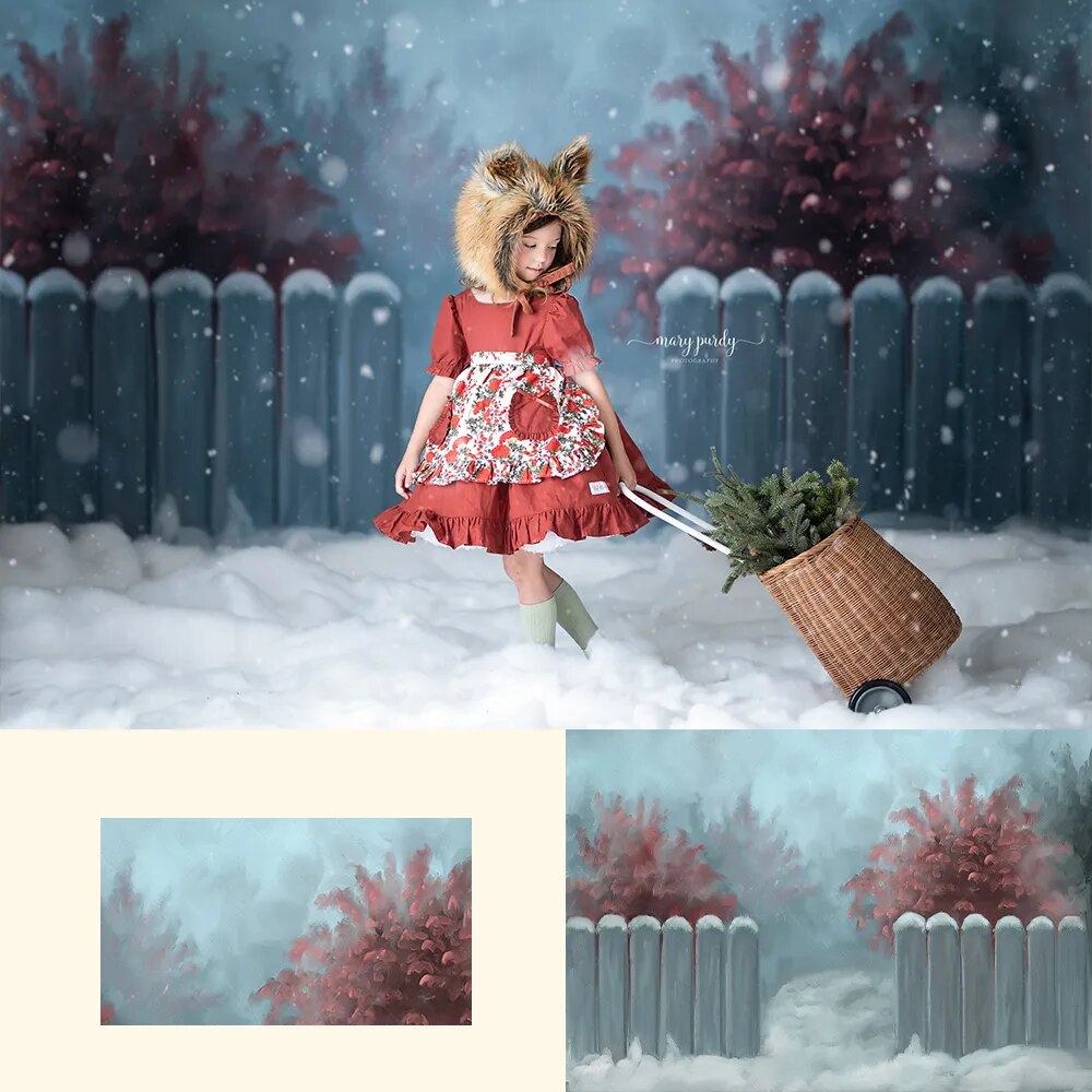 Arrière-plan de jardin d'hiver pour enfants et filles, accessoires de photographie pour enfants et adultes, arrière-plan floral de noël, forêt enneigée, flocon de neige 