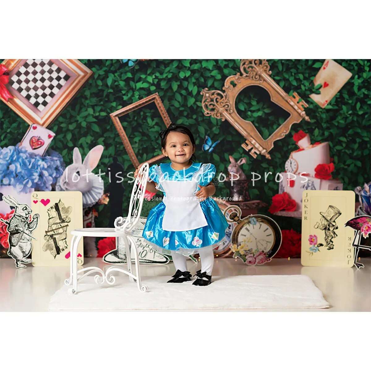 Alice In Wonderland Theme Birthday Background Baby Kids Girl Birthday Party Props Tea Party Mad Hatter Cartoon Decor Backdrop