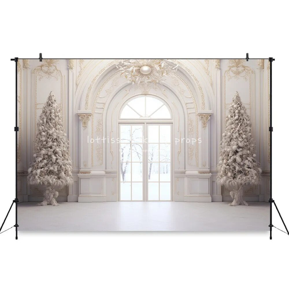 Christmas Living Room Window Backdrops Kids Adult Photorgraphy Props Child Baby Xams Trees White Castle Background