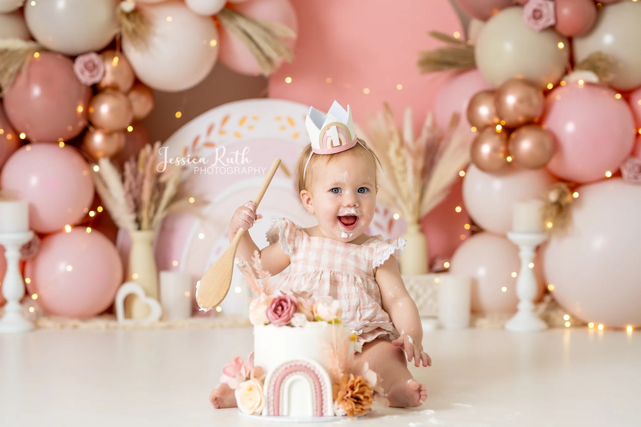 Pink Castle In The Clouds Backdrop Rainbow Kids Baby Cake Smash Photography Props Birthday Party Decor Child Studio Backgrounds