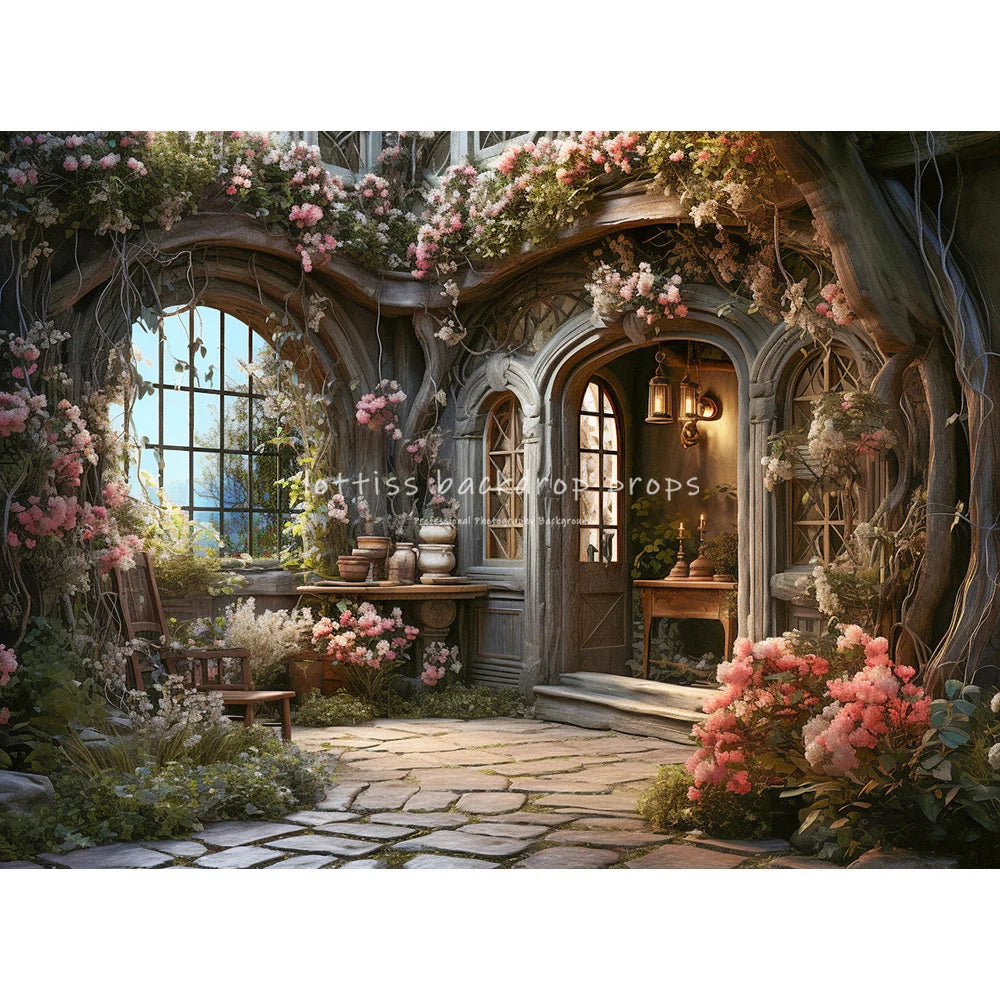 Garden House Floral Door Backdrops Kids Child Spring Photography Girl Baby Photocall Decors Rose Pink Flower Windows Backgrounds