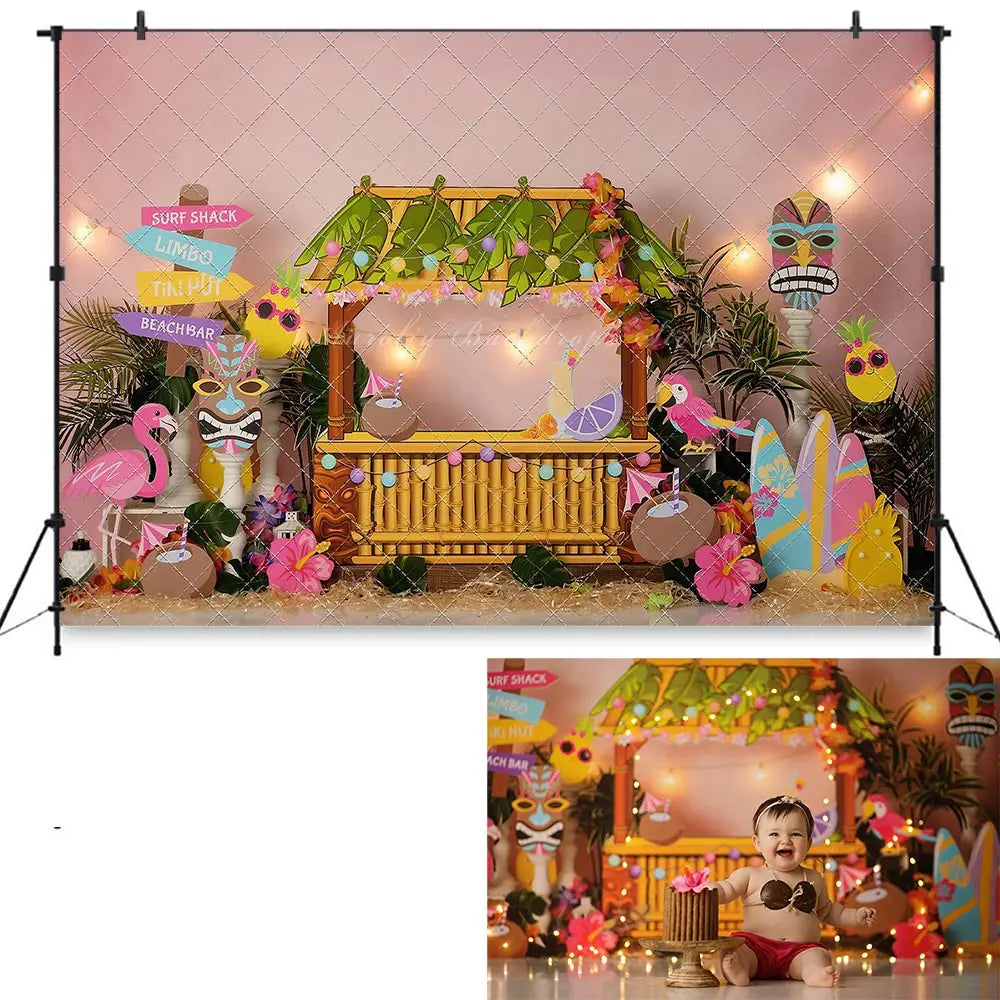 Seaside House and Plam Trees Backdrop Kids Baby Cake Smash Photography Props Child Adult Birthday Studio Backgrounds