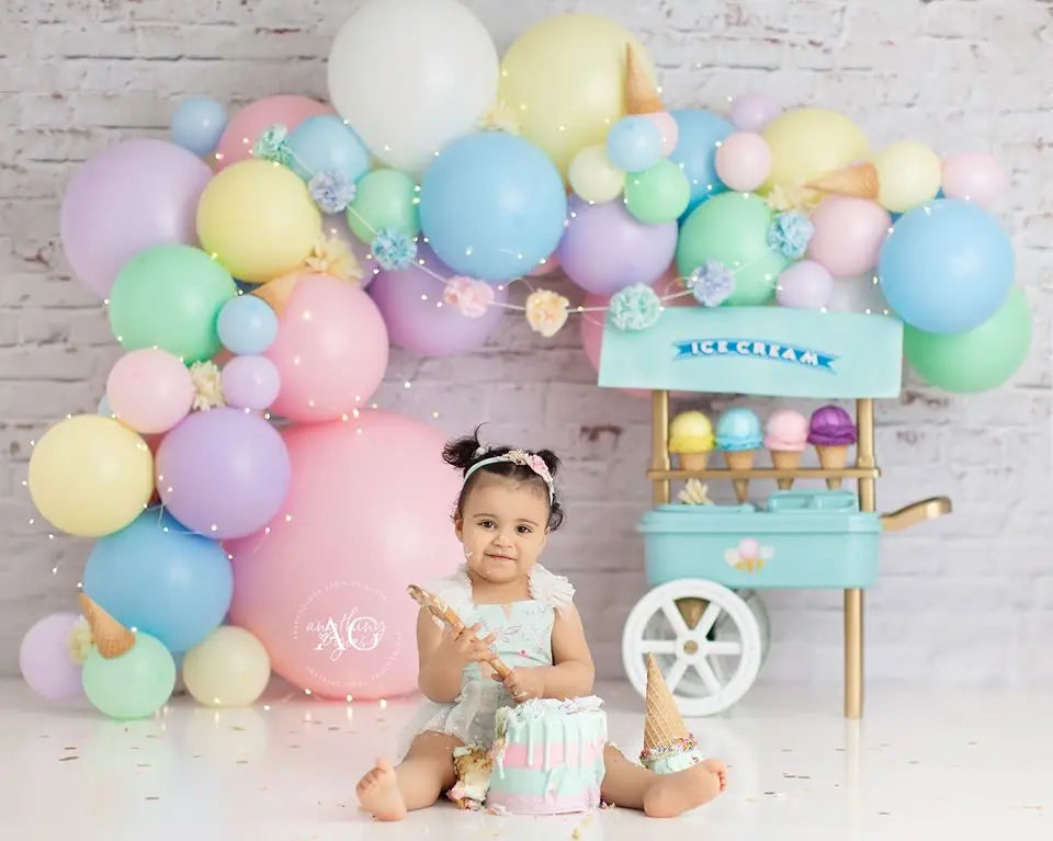 Ice Cream Car Photography Backdrop Kids Birthday Photocall Props Child Baby Cake Smash Decors Balloons Studio Backgrounds