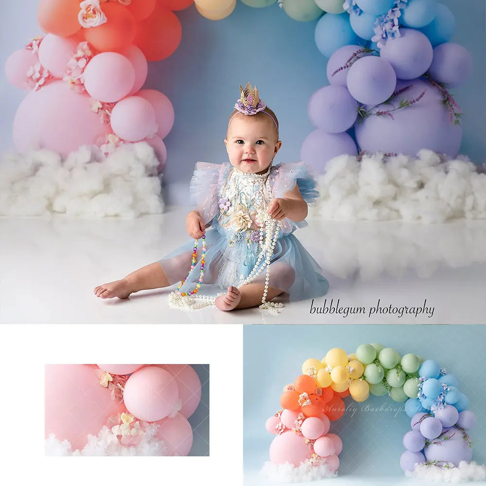 Rainbow Balloons Backdrop Kids Baby Cake Smash Photography Props Floral Child Girls Adult Birthday Studio Backgrounds