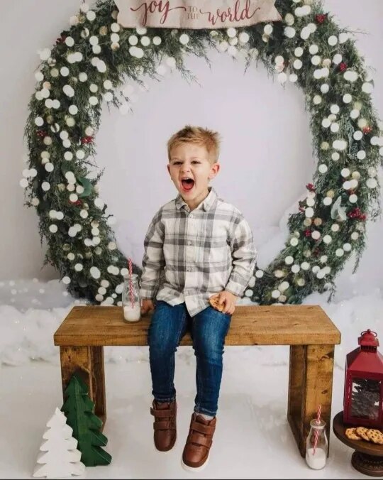 Arrière-plan de couronne de noël enneigé, accessoires de photographie pour enfants et bébés, décors de séance photo pour enfants et adultes, arrière-plan mural de flocon de neige de noël 