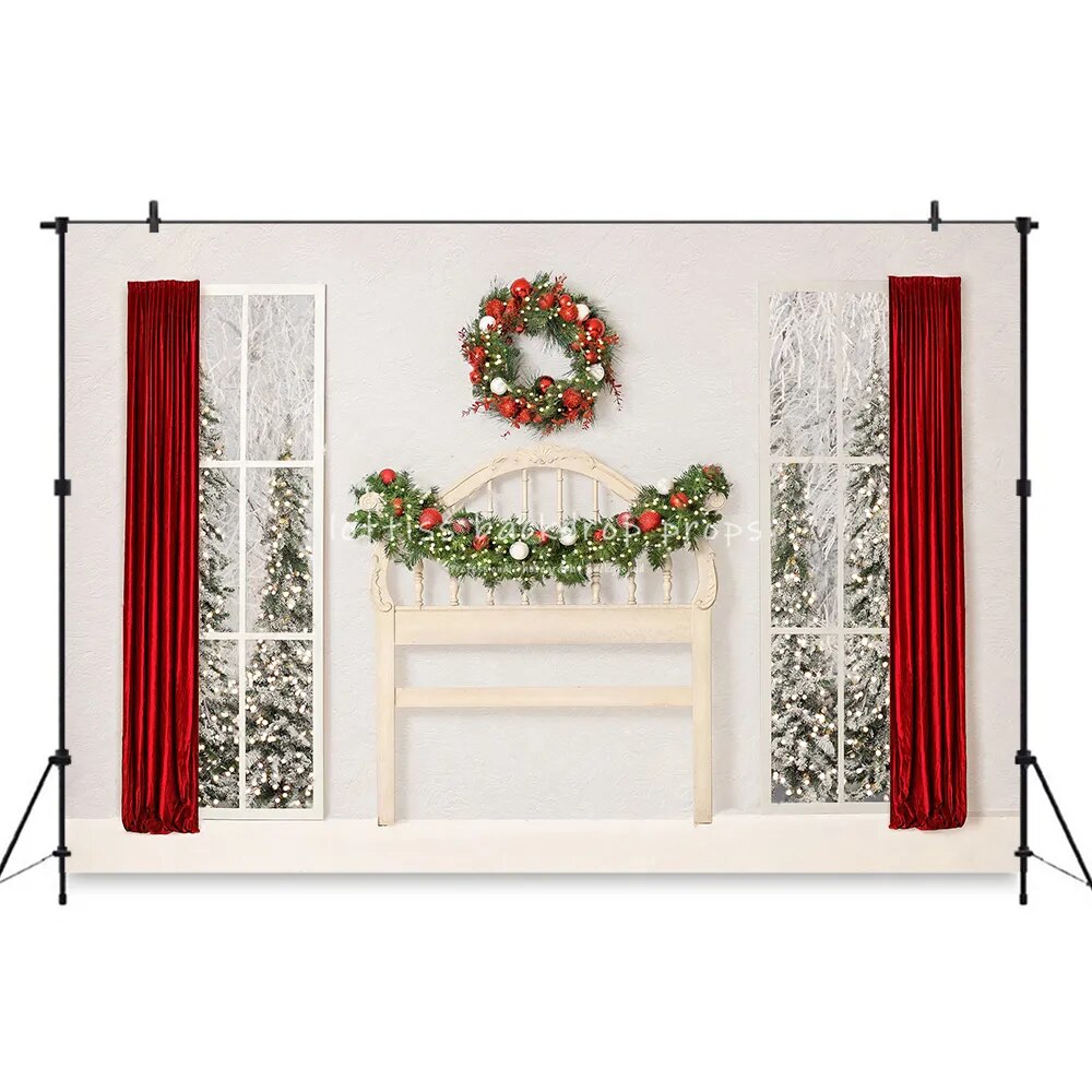 Christmas Headboard Backdrops Xmas Trees Wreath Fireplace Decor Background For Kids Baby Portrait Photography Photostudio Props