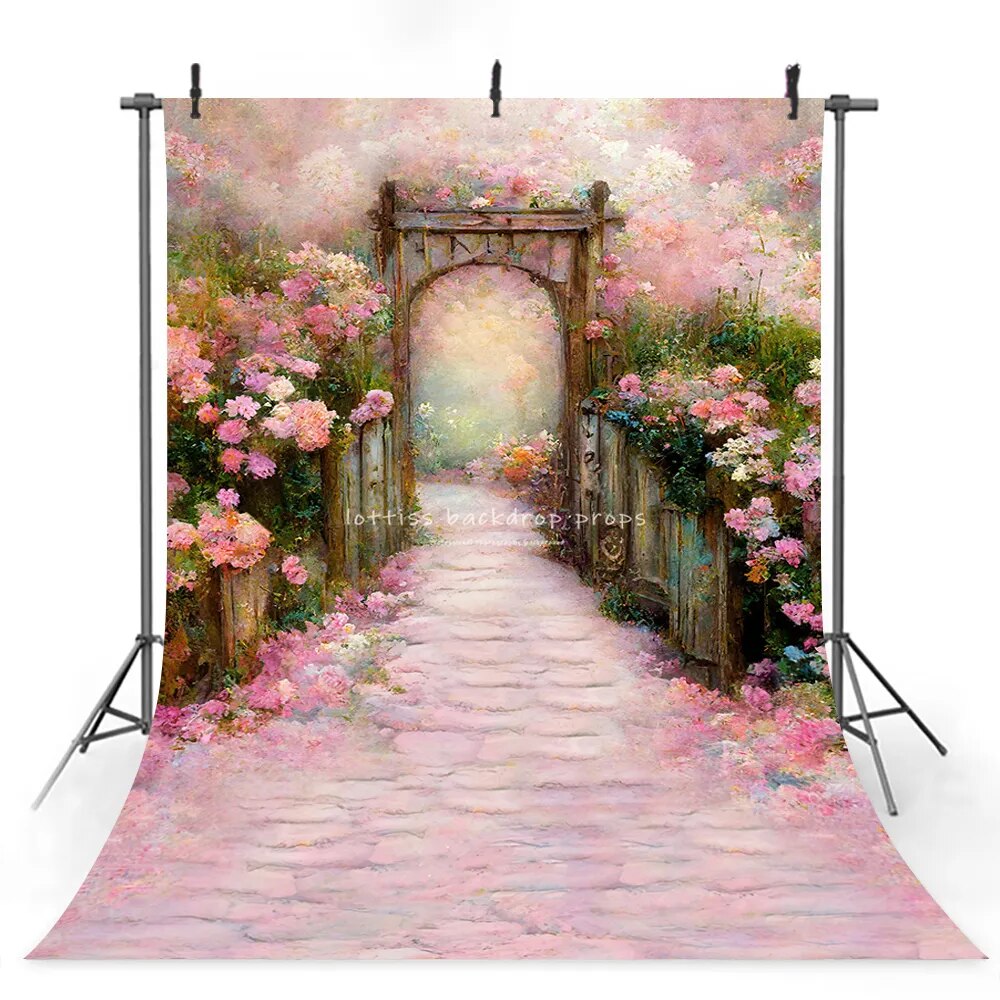 Whimsical Way To Wonderland Photography Backdrops Kids Adult Photocall Props Child Baby Birthday Floral Garden Gate Background