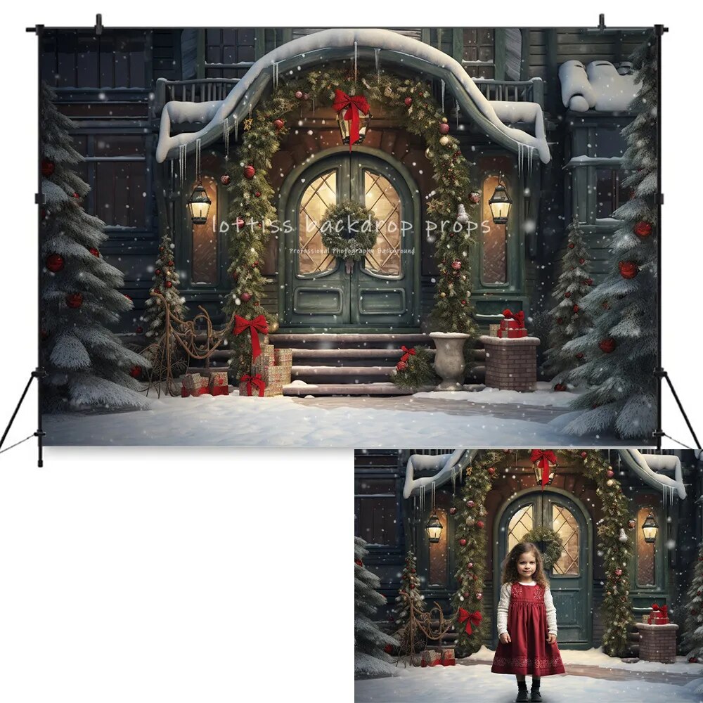 Christmas Streets House Front Backdrops Kids Baby Photography Props Child Adult Photocall Classic Xmas Fireplace Background