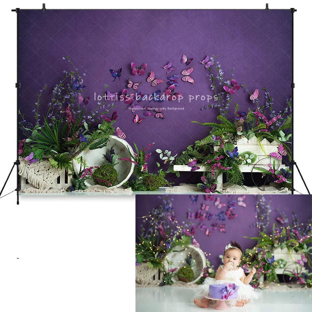 Spring Butterfly Floral Market Backdrops Kids Girl Photography Props Child Baby Birthday Cake Smash Flower Garden Backgrounds