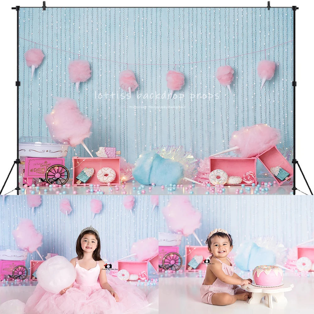 Cotton Candy Wonderland Backdrops Kids Baby Photography Props Child Birthday Cake Smash Ice Cream Theme Photo Backgrounds