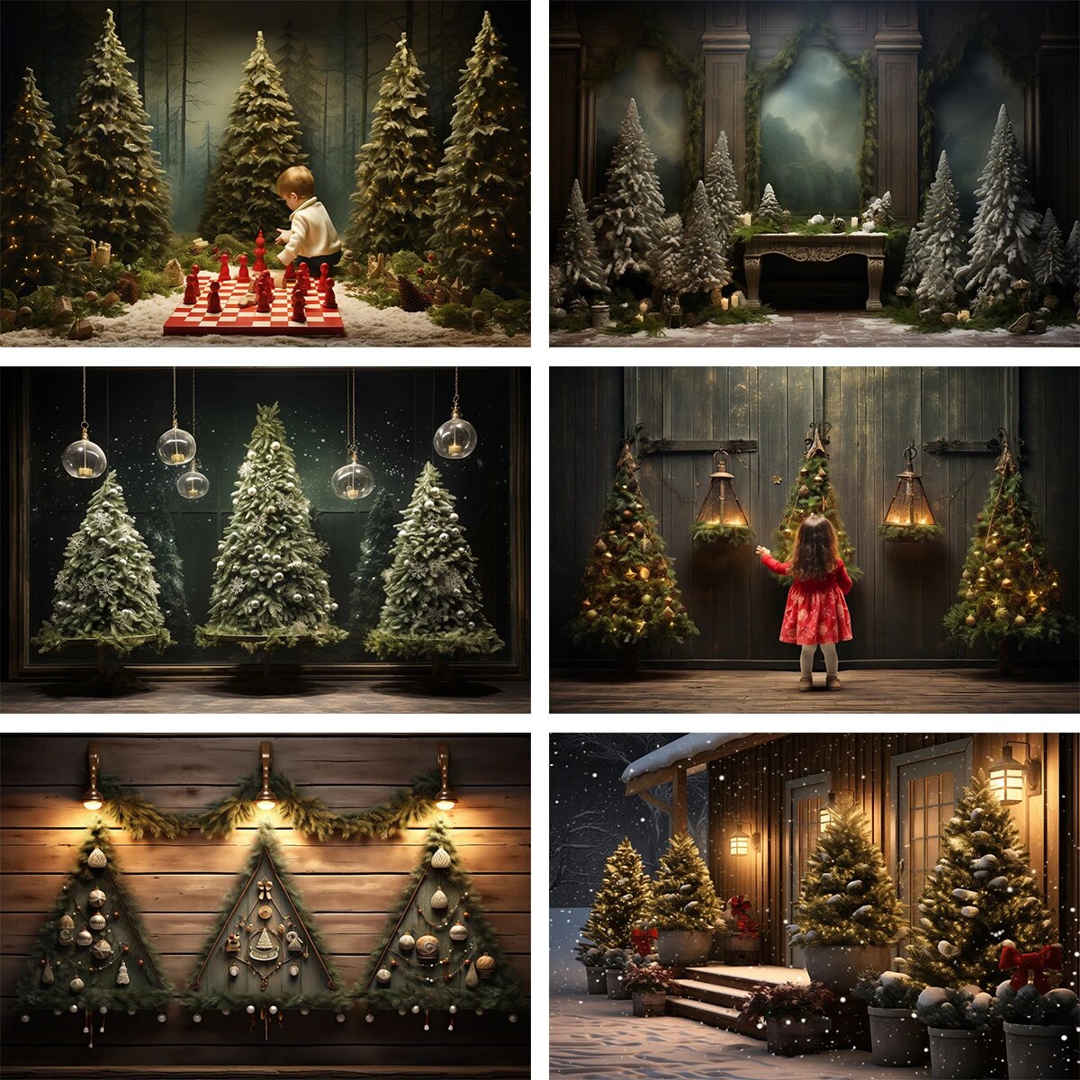 Christmas Tree Forest Scene Backdrops Kids Child Photography Props Child Baby Photocall Decors Xmas Tree Background