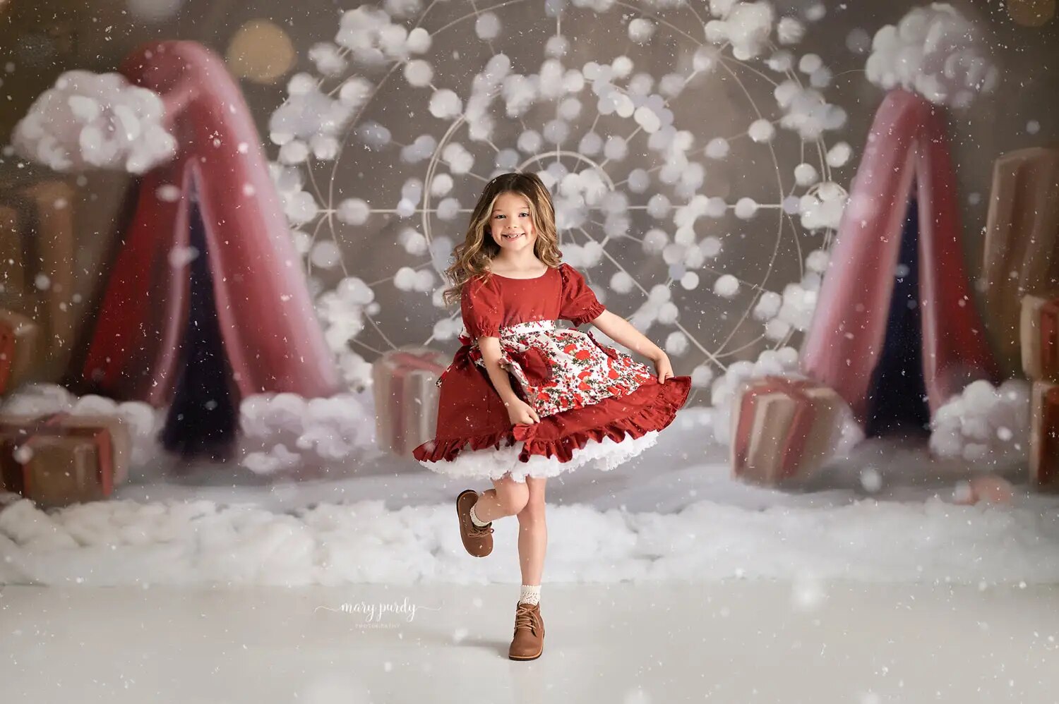 Arrière-plan de grande roue de noël, Portrait d'enfant et d'adulte, accessoires de photographie de bébé, cirque d'hiver, décors d'arbres de noël, studio photo 