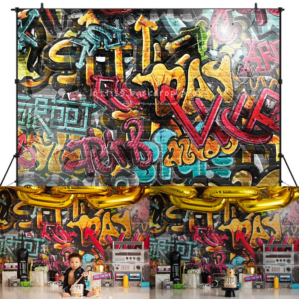 Hip Hop Graffiti Backdrops Kids Baby Photography Child Adult Photocall Decors Cake Smash Painted Wall Backgrounds