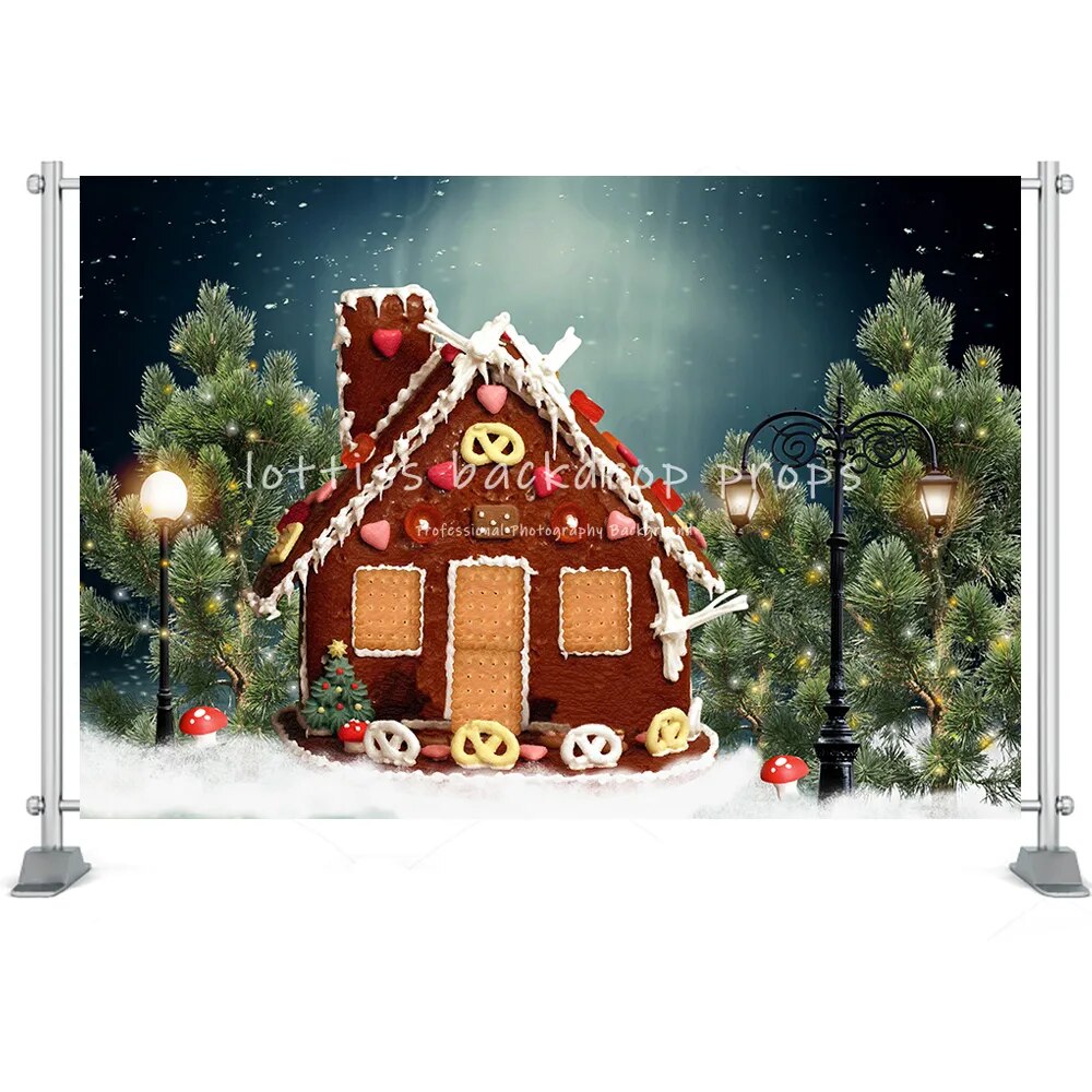 Winter House Backdrop Snow Field Forest Christmas Santa Claus Tree Farm Kids Bbay Family Portrait Photography Background