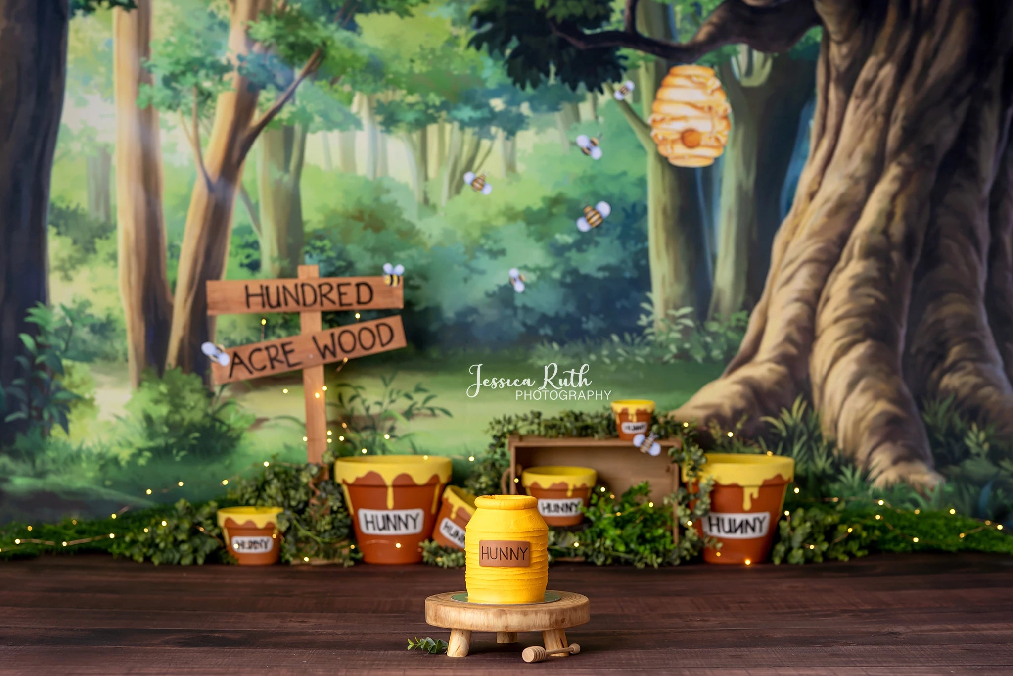 Honey Acre Woods Backdrop Kids Baby Cake Smash Photography Props Pooh Bear Forest Child 1st Birthday Dceor Studio Backgrounds