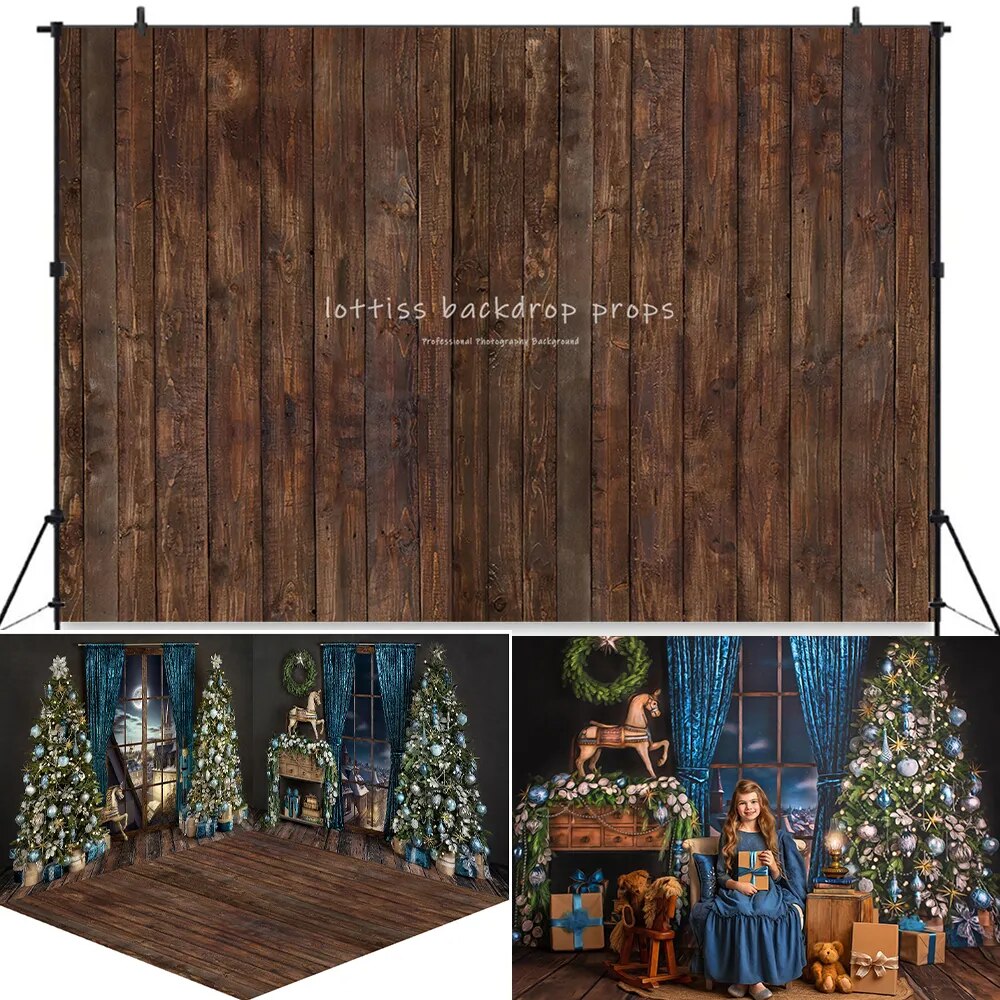 Blue Festivity Christmas Livingroom Backdrops Child Family Photocall Props Xmas Trees Windows Background For Baby Photostudio