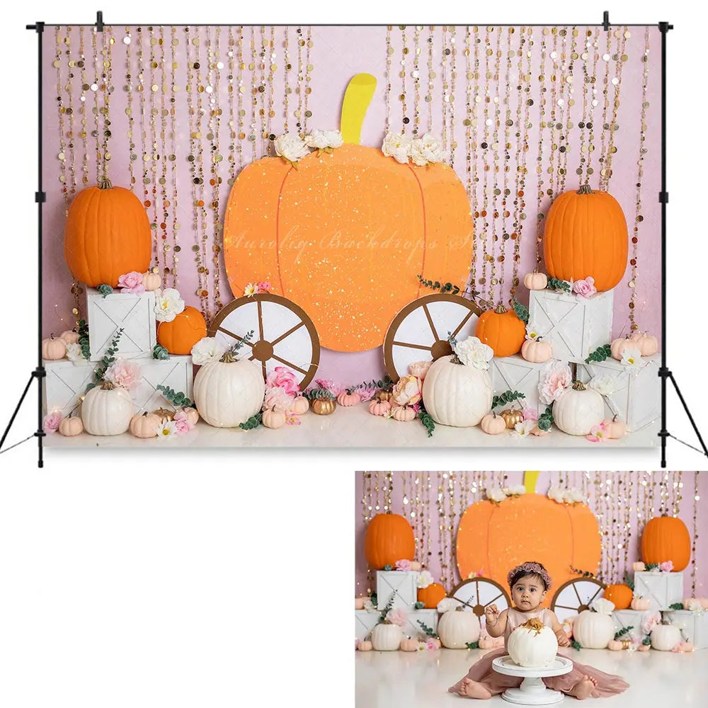 Boho Balloon Garland Backdrop Baby Girls Birthday Photocall Decors Pumpkin Floral Child Kids Cake Smash Photography Backgrounds