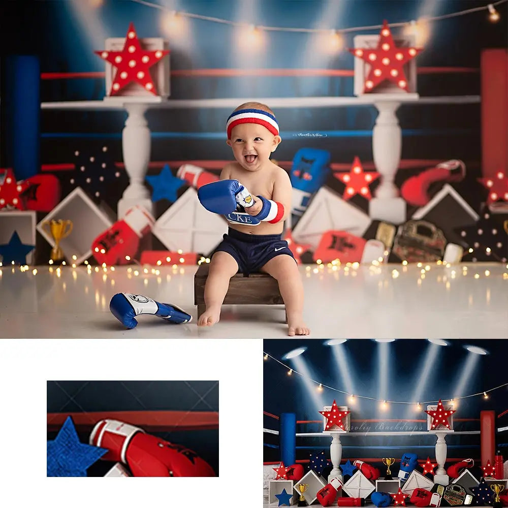 Boxing Match Backdrop Kids Baby 1st Birthday Cake Smash Photography Props Child Adult Photo Shoot Studio Backgrounds