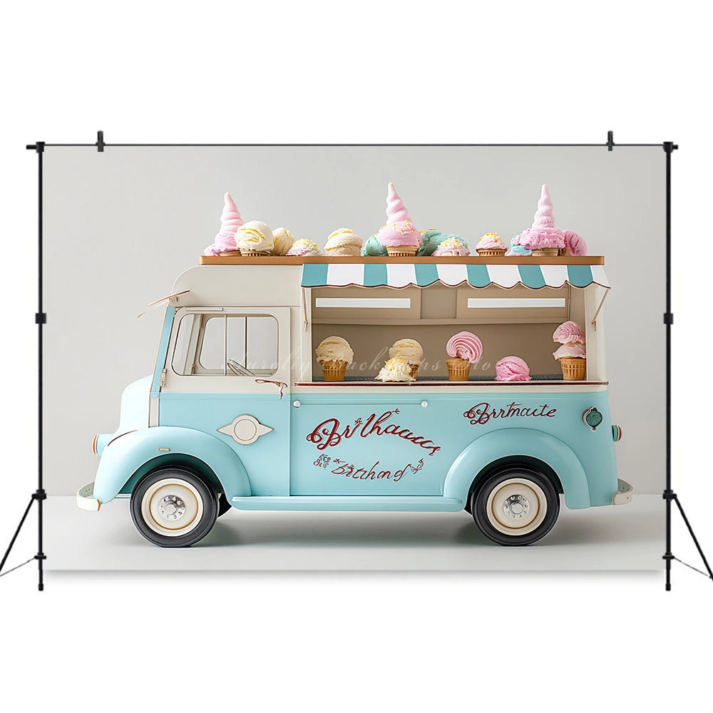 Ice Cream Truck Backdrop Kids Baby Cake Smash Photography Props Candy House Child Girls Adult Birthday Studio Backgrounds