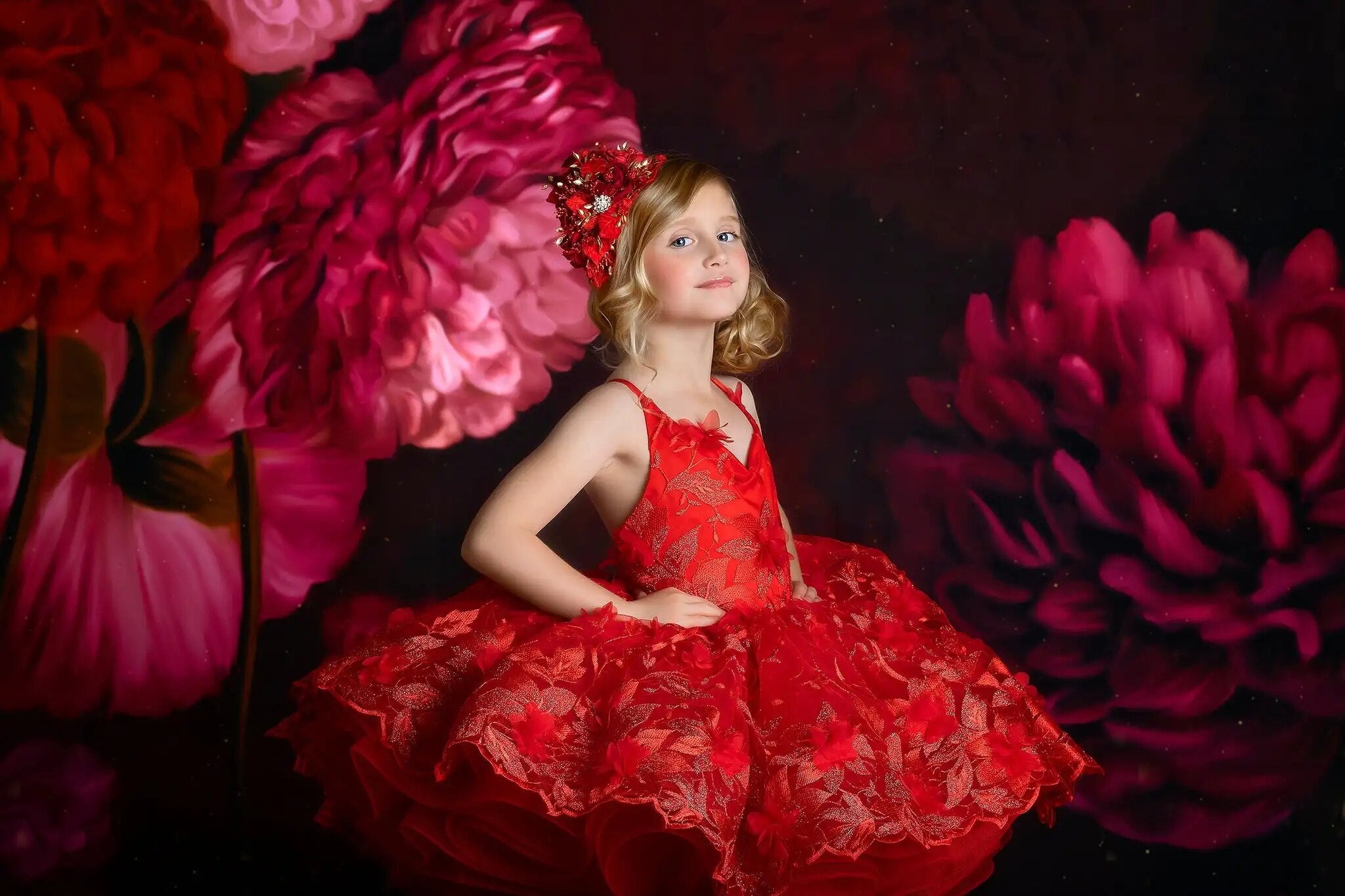 Zinfully Red Floral Backdrops Kids Girl Photography Props Child Photocall Spring Garden Pink Rose Flower Background