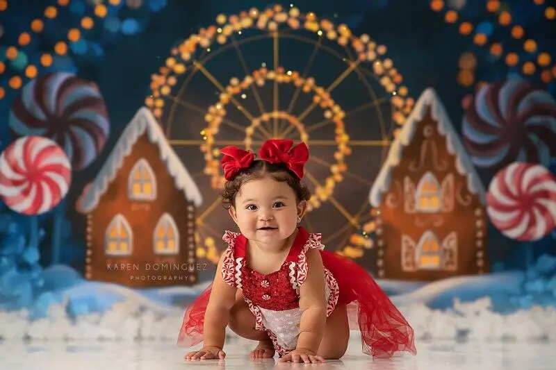 Xmas North Pole Ferris Wheel Backdrops Kids Baby Photocall Props Adult Child Cake Smash Christmas Photography Background