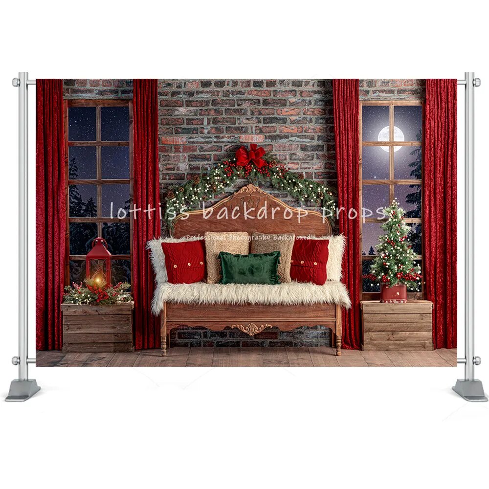 Christmas Room Backdrop Photography Fireplace Windows Toys Wreath Winter Family Party Kids Birthday Background Photo Studio