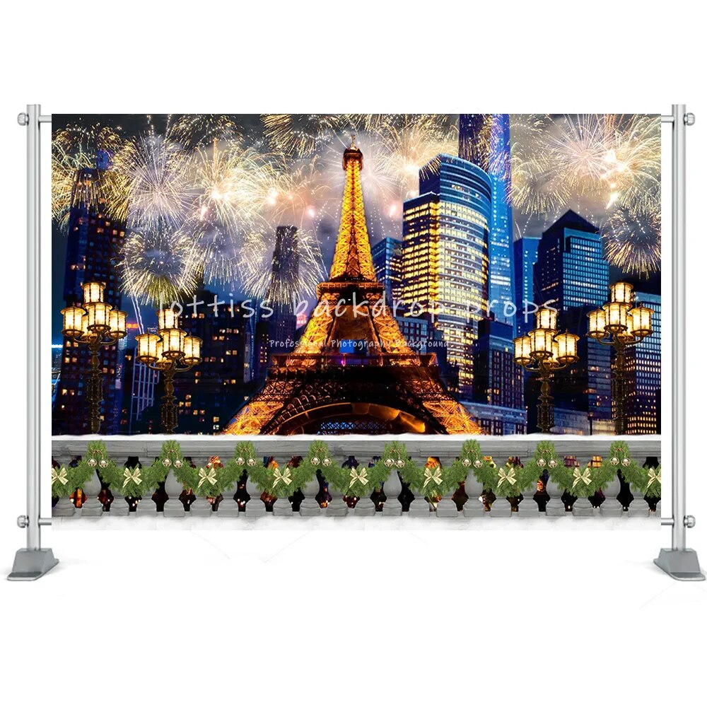 Clock Happy New Year Backgrounds Christmas Trees Paris Street Party Props Kids Famiy Portrait Photography Backdrops