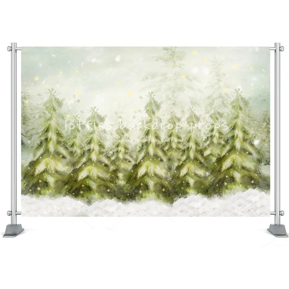 Winter Snow Forest Backdrops Series-Two Mountains Pine Snowflake Reindeer Photography Backgrounds Kids Adult Portrait Props