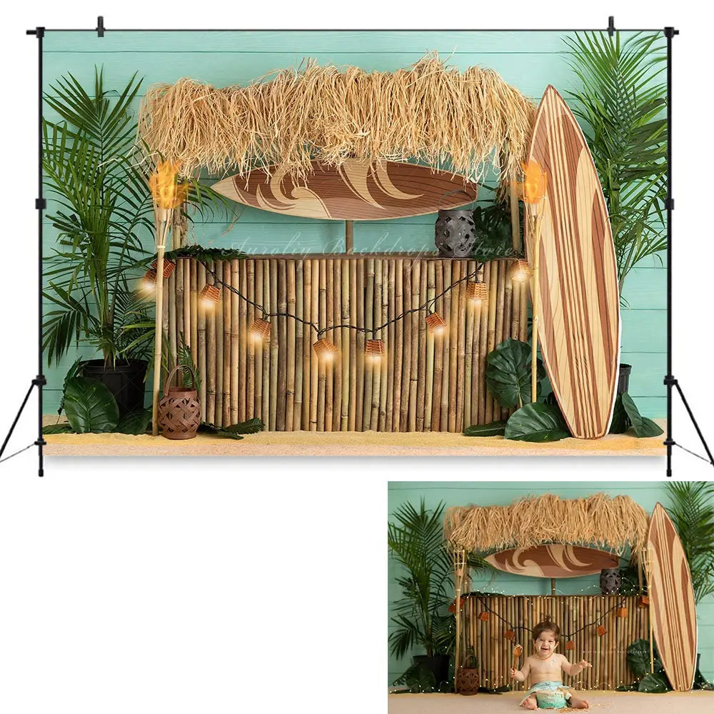 Summer Beach Photography Backdrop Kids Baby Cake Smash Photocall Decors Surfboard Aloha and Pool Party Adult Studio Backgrounds