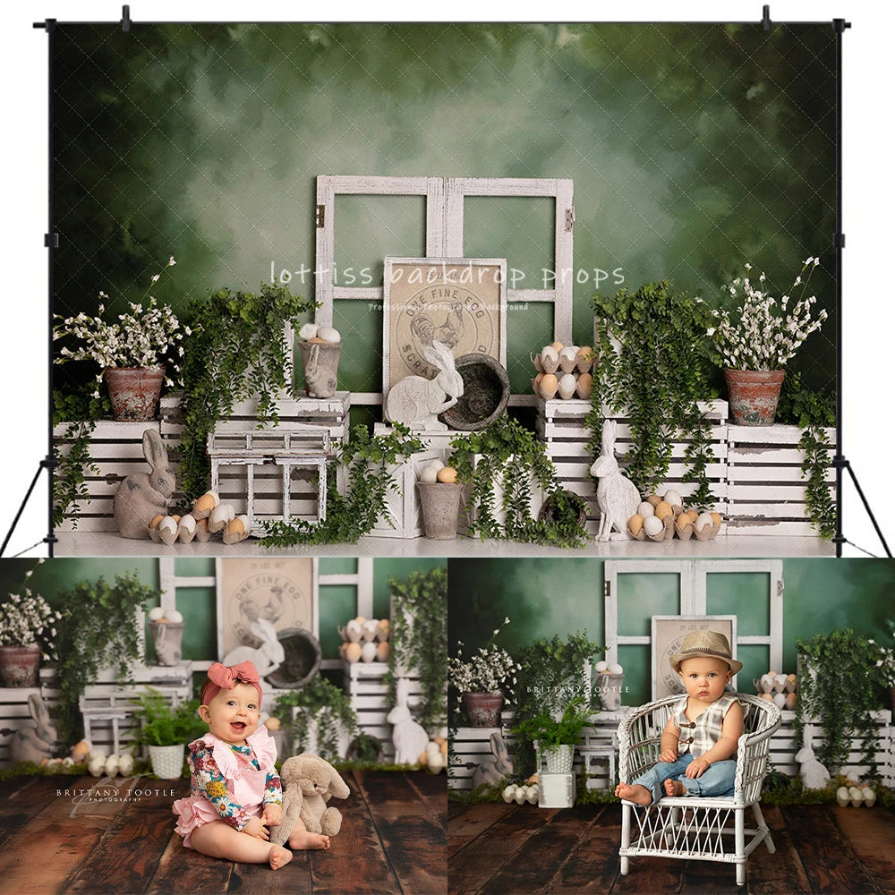 Spring Bunny Garden Backdrops Kids Baby Photography Props Child Adult Photocall Decors Floral Plants Windows Backgrounds