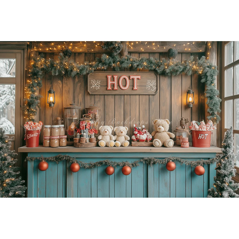 Christmas Hot Cocoa Backdrop Wooden Wall Child Baby Cake Smash Photography Props Photo Background for Birthday Party Decoration