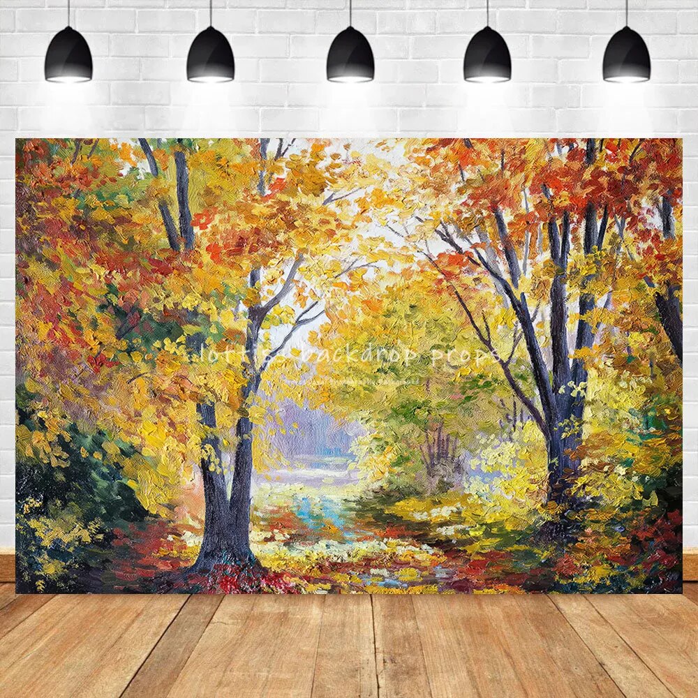 Autumn Kids Photography Backdrop Cake Smash Decor Forest Maple Trees Scene Background Baby Adult Portrait Props Photostudio